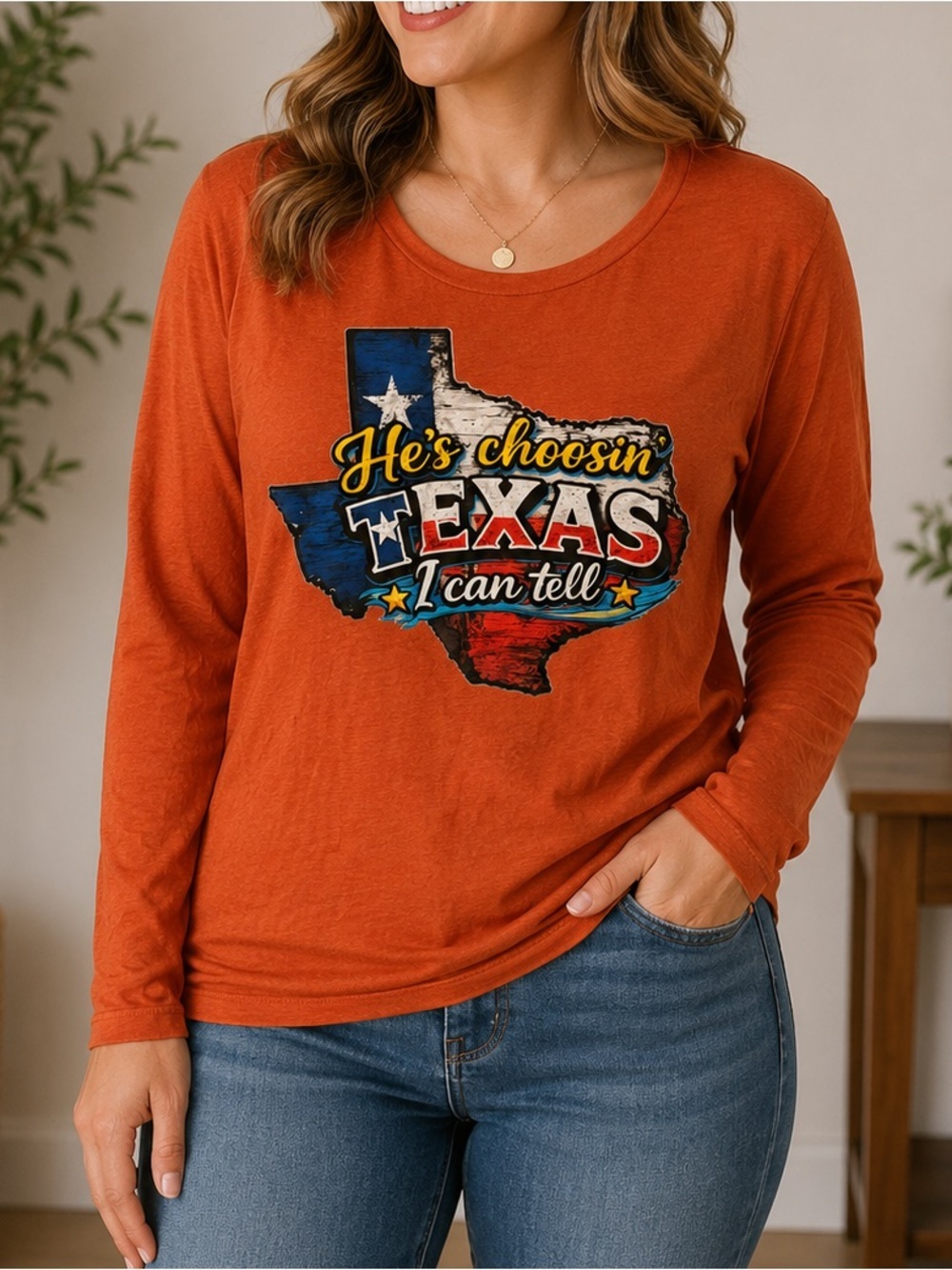 He’s choosing Texas Time and Tru Women's Long Sleeve Graphic Tee - MEDIUM